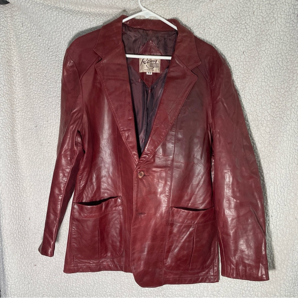 Vintage Remy Leather Fashions Size44 Brwn Cognac Mens Soft Leather Jacket Blazer